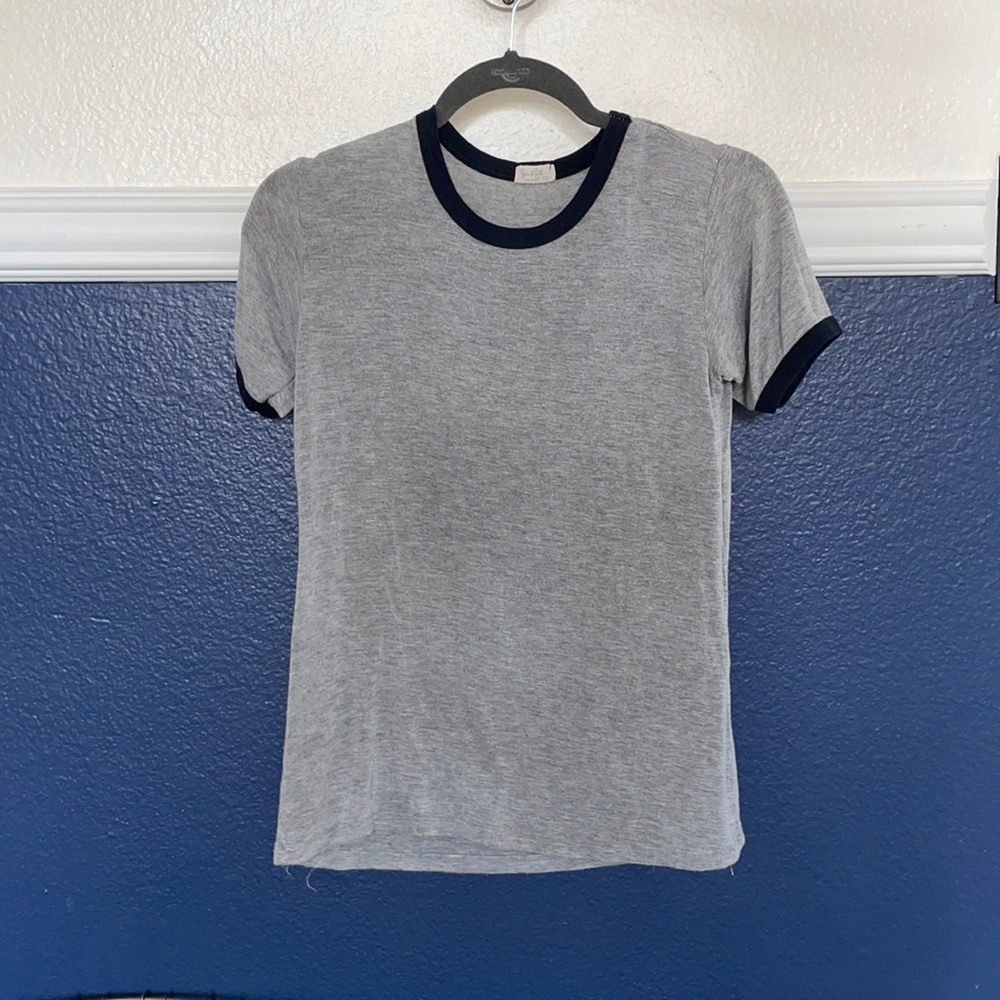 Brandy Melville grey tee, blue collar and sleeves